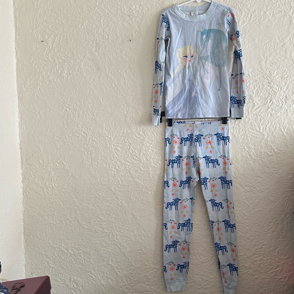 Hanna Andersson Frozen 2 Elsa Pajama Set Light Blue Top Pants Kids Girls 8 FLAWS